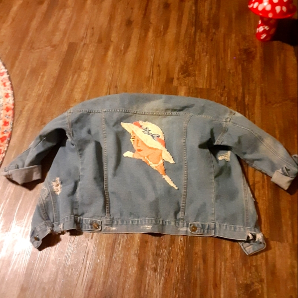 Vintage Distressed Upcycled Denim Jacket.
